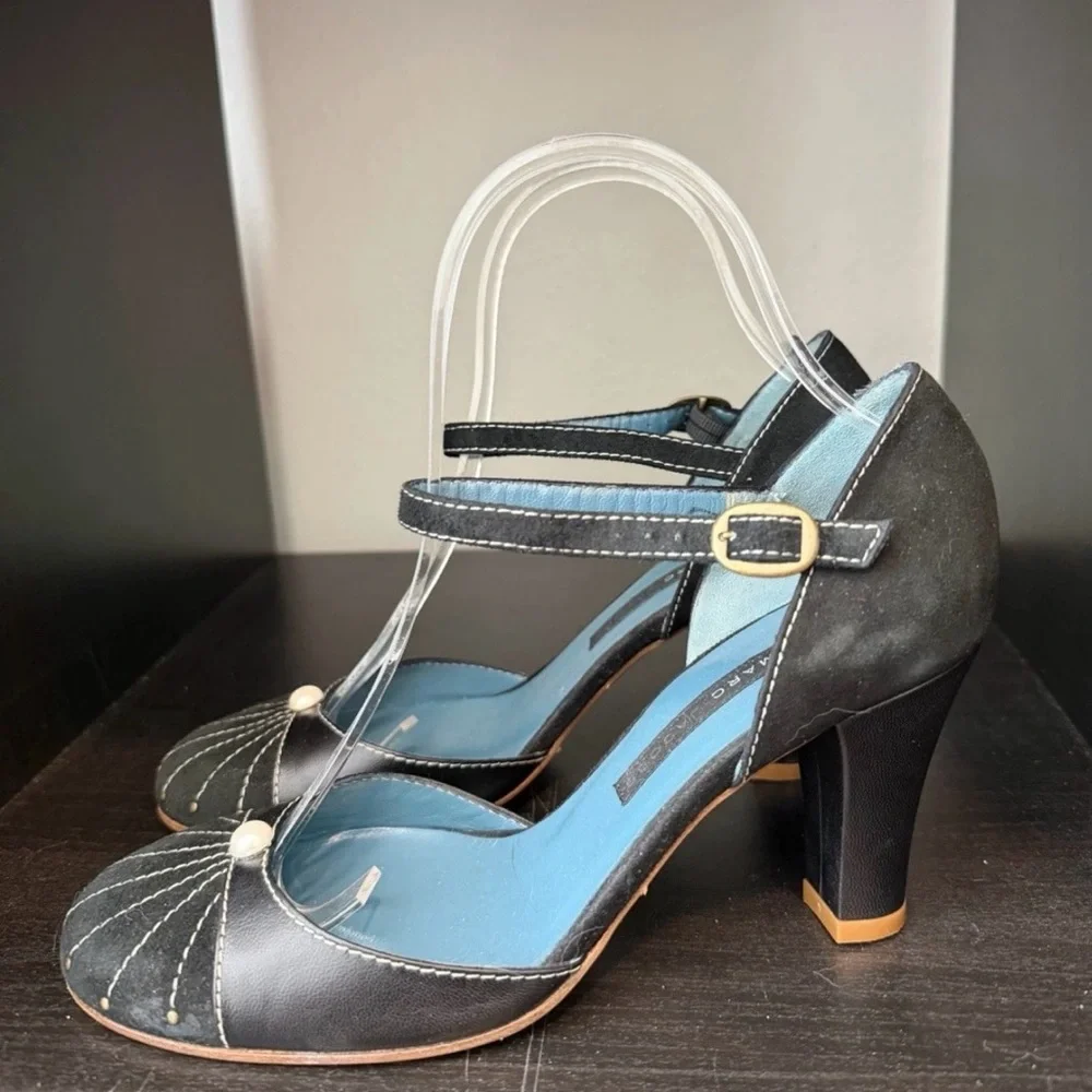 Vintage Y2K Marc Jacobs Suede Leather Heels Pumps Pearl Coquette Goth Italy 6 - Picture 2 of 5